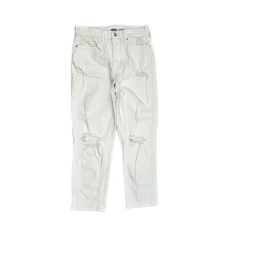 Old‎ Navy Sky Hi Straight Jeans Womens 4 White Distressed Extra High Rise 11146